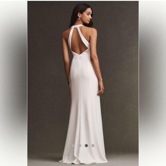 BHLD High Neckline Juliana Stretch Crepe Maxi Dress, side slit silhouette Size 2 - Picture 5 of 11